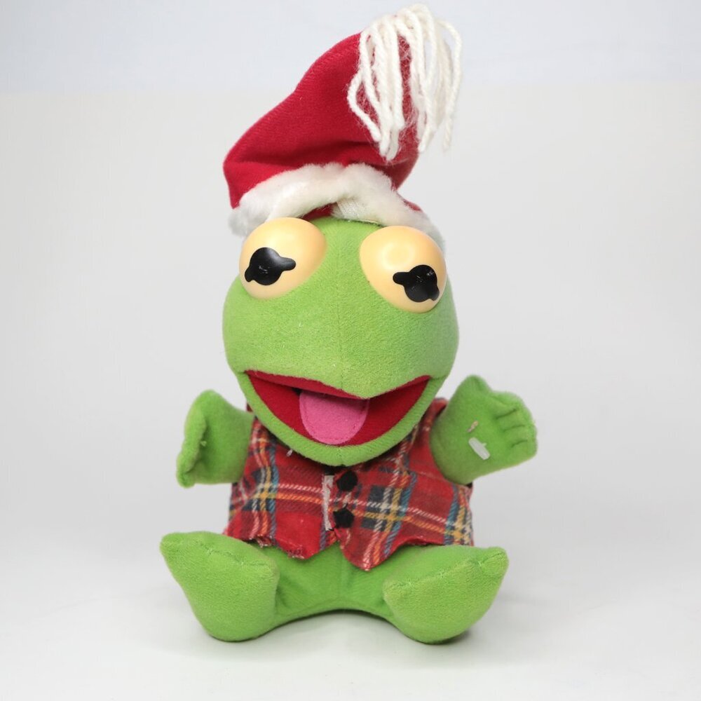 Vintage 1987 Baby Kermit the Frong Muppets Plush Toy Christmas Stuffed Animal